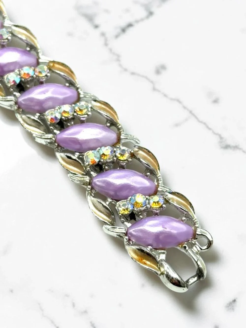 Vintage BSK Lavender Bracelet with Rhinestone Accents